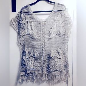 Wanderlujo Luxury Medium Boho Top Crochet Netted Felted Design Fringe Hippie